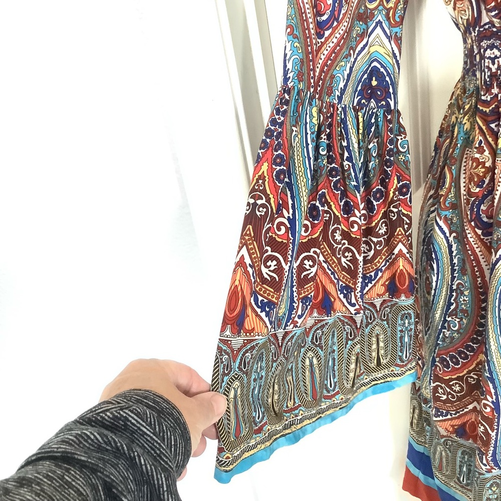 NWT Boston Proper Vibrant Paisley Dress Size 4 Long Bell Sleeves Bohemian - Picture 4 of 9